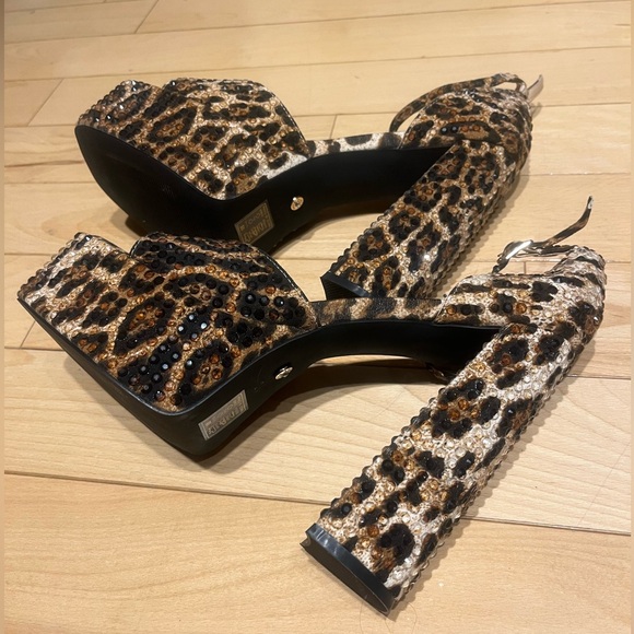 NWT Azalea Wang Leopard Wilmore Rhinestone Platform Heel - Picture 7 of 12